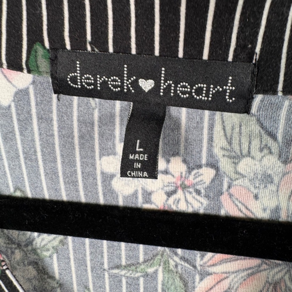 Derek Heart Print Shirt Dress L Y2K Indie Cottagecore Floral Stripe Button Up - Picture 2 of 9